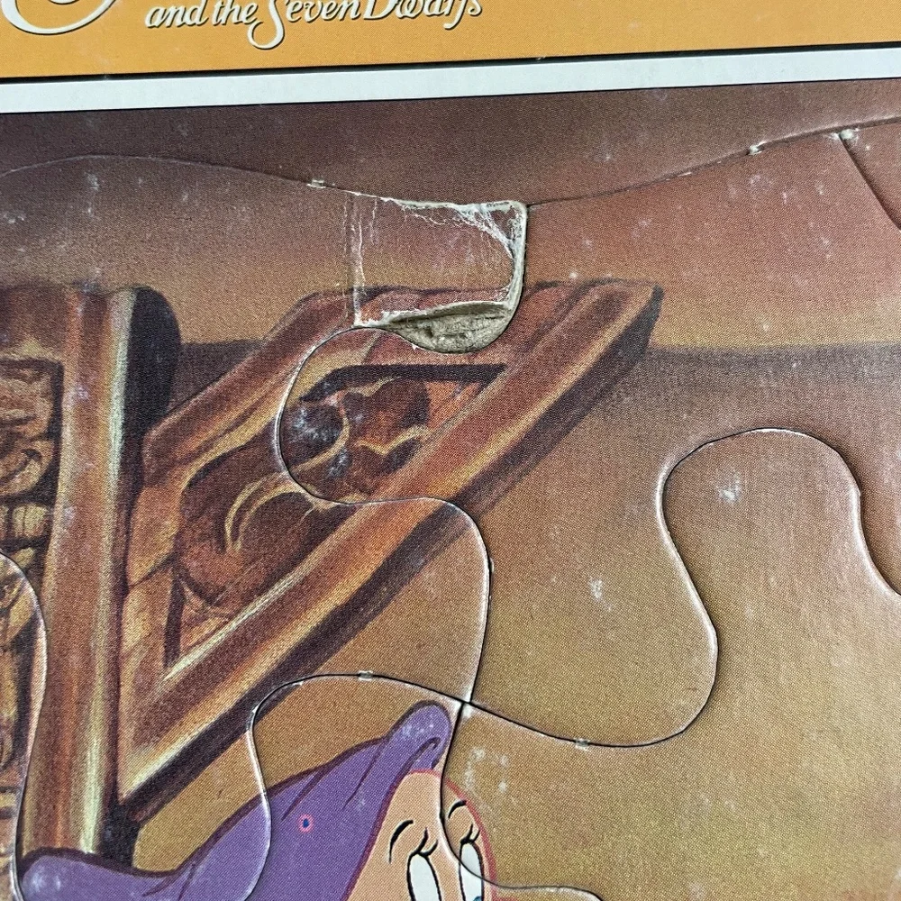 Disney Snow White & Seven Dwarfs Frame Tray Puzzle Piece Dancing Scene Golden 25